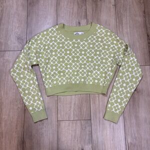 Hollister California Long Sleeve Green Flower‎ Cropped Sweater XS